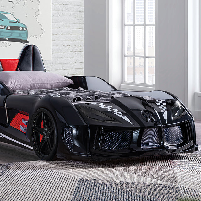 Trackster Bed White, Red,, Black, & Blue
