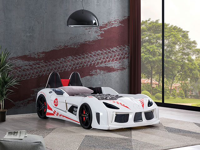 Trackster Bed White, Red,, Black, & Blue